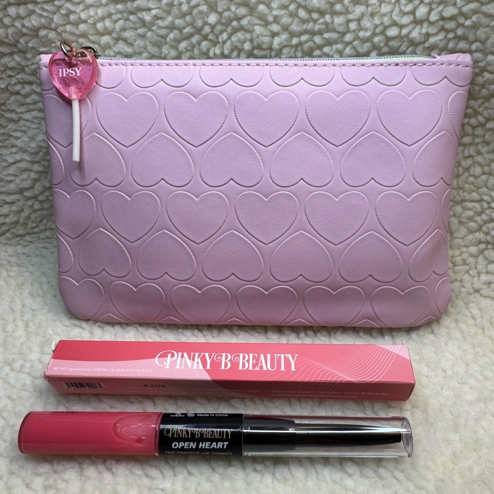 PINKY B COSMETICS The Perfect Lip Combo in Open Heart Pink & Heart Embossed Bag